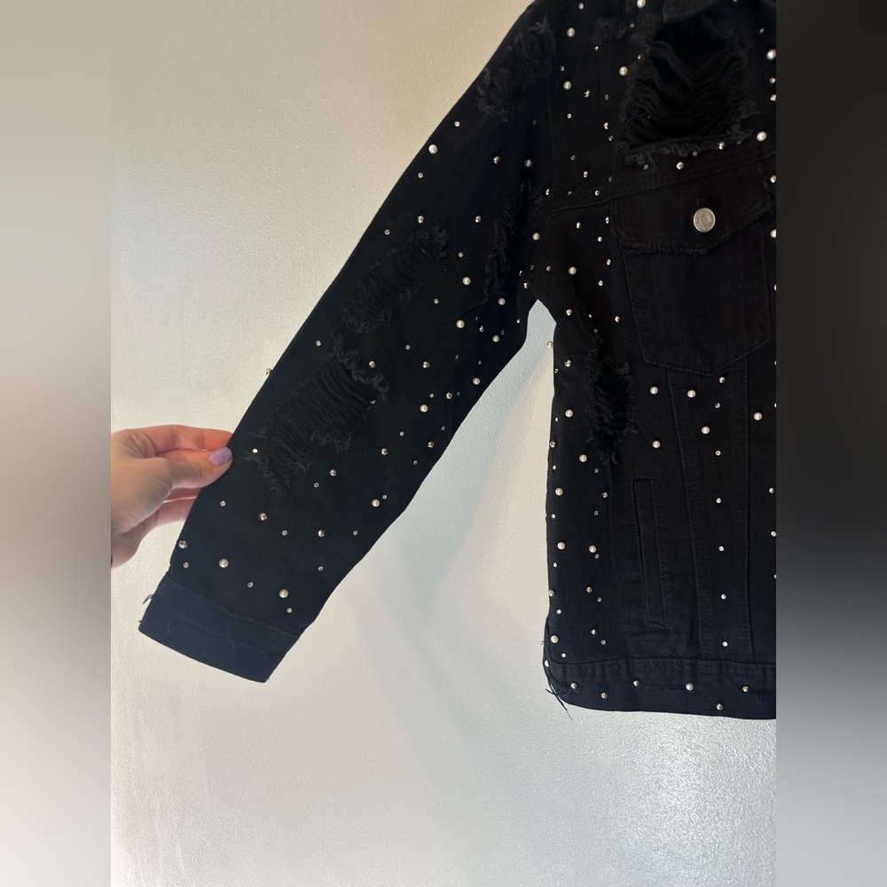 Missguided Carli Bybel Distressed Black Jean Jacket - Picture 13 of 15